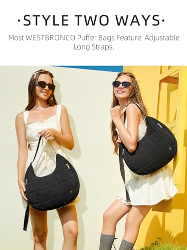 WESTBRONCO Puffer Crescent Shoulder Bag for Women, Nylon Quilted Shoulder Purses, Puffy Handbags with Adjustable Strap 5