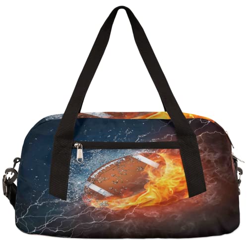 Fire Water American Football Kids Travel Duffle Bags, Sport Swim Gym Bag Overnight Weekender Bag for Boy Girl…