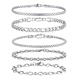 TINGN 5/6/8 piezas de acero inoxidable pulsera hombre plata pulseras para hombre Cuban Figaro cadena cadena pulsera conjunto joyas para hombres él padre amigo marido, 19 cm, Acero inoxidable