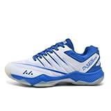Xuanke Handballschuhe Herren Atmungsaktiv rutschfest Turnschuhe Damen Squashschuhe Leichte Wettkampf Trainingsschuhe (Weiß Blau,42)