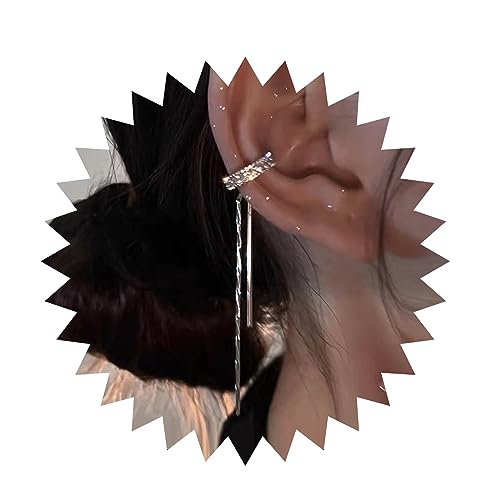 Image of Andelaisi Boho Crystal Ear Cuff Wrap Earring Gold Rhinestone Cartilage Cuff Earring Vintage Tassel Chain Drop Earrings Minimalist Non Piercing Ear Clip Cuff Wrap Earrings Jewelry for Women, Zinc, No