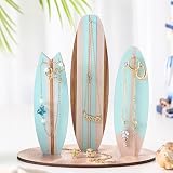 Wonderjune Jewelry Organizer Stand, Coastal Christmas Surfboard Decor, Preppy Beach Room Decor, Wooden Hawaii Surfer Gift, Teen Girl Room Decoration(Blue)