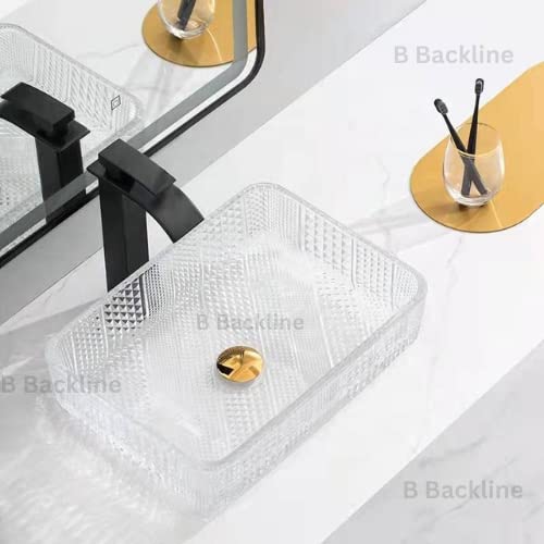 Image of B Backline Luxury Glass Basin /Table Top Crystal Glass Wash Basin Over Counter /Counter Top Wash Basin For Bathroom & Living Room 17.5 X 13 X 4 Inches (Glass Basin) (5 Years Glaze Warrenty)