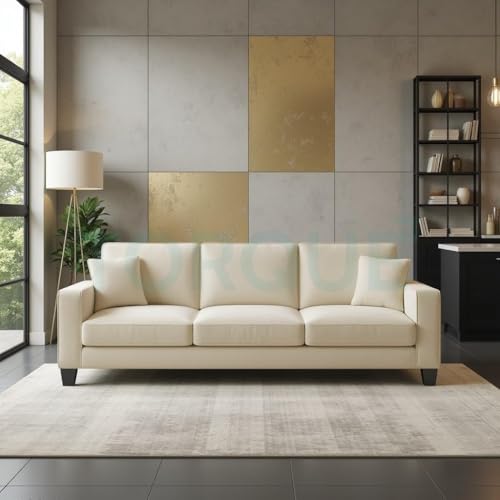 Image of Torque Moscow 3 Seater Fabric Sofa (Cream) 3 Person Sofa, Wooden Sofa Set,Couch for Living Room Furniture | 1 Years Warranty