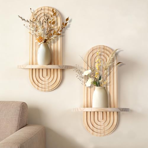 YIYA 2 peças madeira boho prateleira parede deco prateleira de madeira prateleiras de parede modernas rústico parede de estar, quarto, escritório