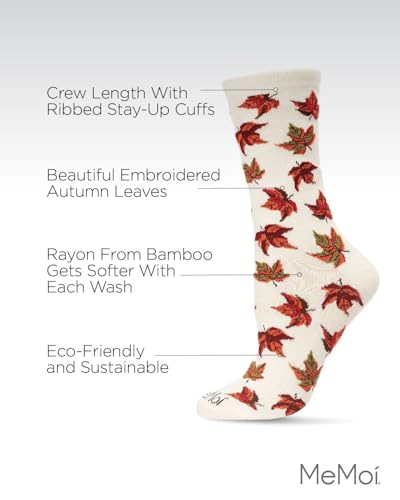 MeMoi Women's Autumn Falling Leaves Rayan Blend Crew Socks3