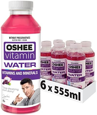 Oshee Vitamin Water Drink with Red Grape & Dragon Fruit 555ml (Pack of 6) - Niacin, Vitamin B6, Biotine, Vitamin B12) and Zinc  Hydration - Multipack