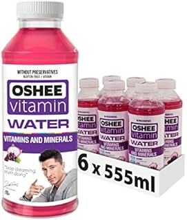 Oshee Vitamin Water Drink with Red Grape & Dragon Fruit 555ml (Pack of 6) - Niacin, Vitamin B6, Biotine, Vitamin B12) and Zinc  Hydration - Multipack