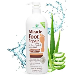 Miracle Foot Repair Cream (32 oz) Repairs Dry Cracked Heels and Feet, 60% Pure UltraAloe Moisturizes, Softens, and Repairs