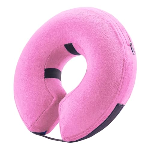 Image of Inflatable Dog Cone Collar, Soft Dog Cone Blow-up Protective Recovery Collar, Pink (L Size)