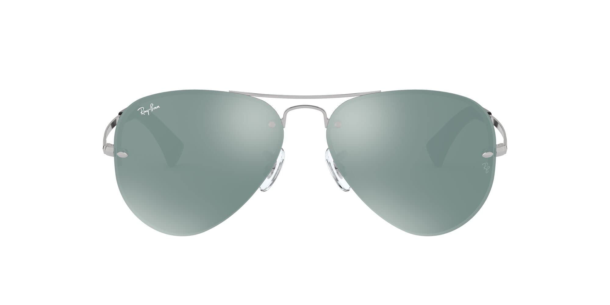 Ray-Ban RB3449 Aviator Sunglasses, Silver/Green Mirrored Silver, 59 mm