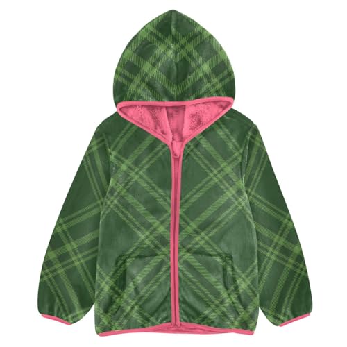 Tartan Black Green Check Kids Sherpa Jacket