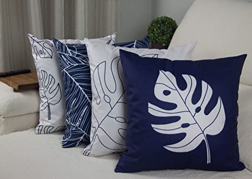 Kit 4 Capas de Almofada Floral Suede Ziper Invisível (Azul Costel...