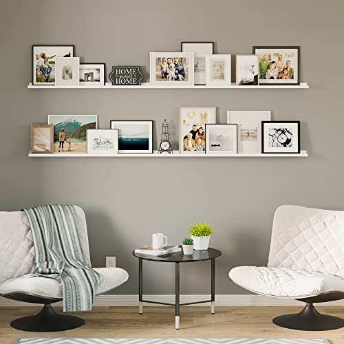 Wallniture ZISBE221 Denver White 84 Inch Picture Ledge Shelf For Living Room Decor, Floating Shelves thumb #1