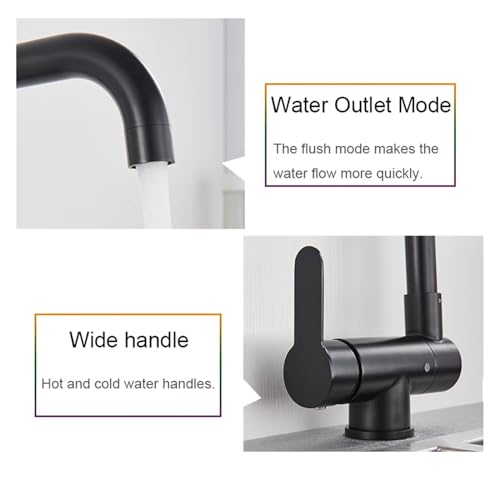 Robinet d'évier de cuisine à trou unique noir mat orientable 360 - 7