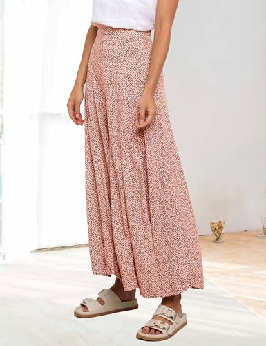 Women High Wasited Casual Pants Wide Leg Elasticised Waist Petal Print Trendy Trousers2