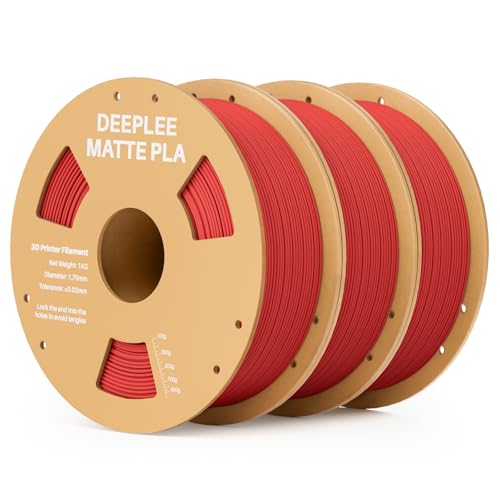 DEEPLEE Filamento Matte PLA 1,75 mm, Opaco PLA Filamenti per Stampante 3D con Precisione Dimensionale +/- 0,02 mm, per la Maggior parte delle Stampanti 3D FDM, 3KG(1kg/bobina) Rosso