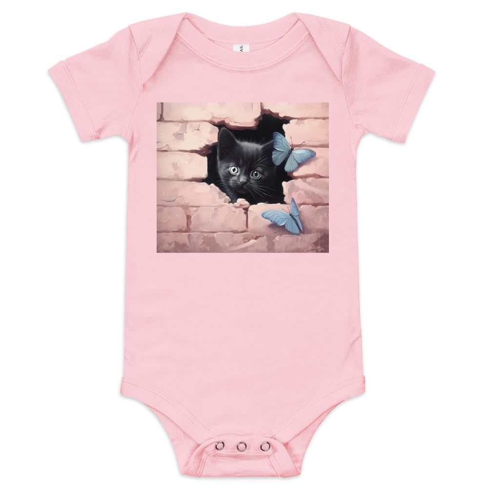 Body rose chat noir imprimé poétique pour éveiller bébé - 2