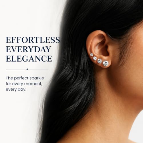 Image of 5 Pairs 14K Gold Plated Stud Earrings for Women, Hypoallergenic Earring Sets for Multiple Piercing, Premium Cubic Zirconia Studs Earrings for Women
