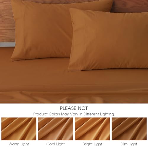 HYPREST 100% Cotton Sheets for Queen Size Bed Deep Pockets Fit 18"- 24" in Deep Mattress, Burnt Orange Hotel Luxury Soft Wrinkle Free Cooling Sheets for Queen Size Bed
