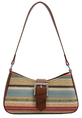 Straw Beach Shoulder Bags for Women Y2K Crescent Handbag Small Clutch Tote Purse Summer Underarm Vacation Straw Purse