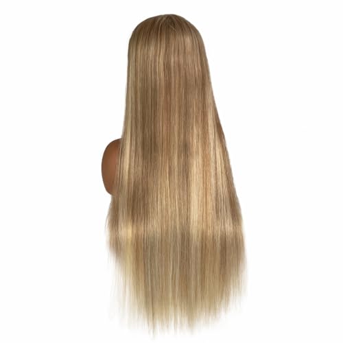 Image of Munx Long 30 Inch 13x6 Highlight Human Hair Wig Thick 180% Density Full Ends Balayage Ombre Brown to Blonde Glueless Lace Frontal Wigs Pre Plucked with Natural Hairline