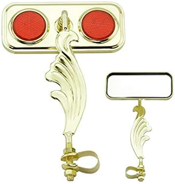 Gold Rectangle Wing Bike Mirror Right with Red Reflectors. Bike mirror, bicycle mirror, bike accessory, bicycle accessory.