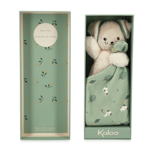 Kaloo - Weiches Stoffquadrat - Kuscheltier Hund grün - Plüschtier Baby - Quadratisch 18 x 18 cm Grün - Umweltverträgliches Material - FSC-Geschenkbox - Ab Geburt, K226001