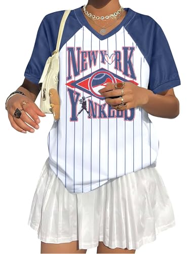 Baseball Shirt Women Striped Baseball Team Jersey V Neck Baseball Mom Shirts Tee Game Day Fans Tshirt Gifts Tops