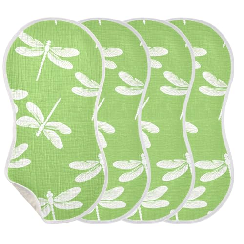 4 Pack Baby Burp Cloths, Soft Absorbent Burping Cloths for Babies, Cotton Milk Spit Up Rags, Large Size for Newborns, Baby Boys and Girls (Emergent Dragonfly Pattern)