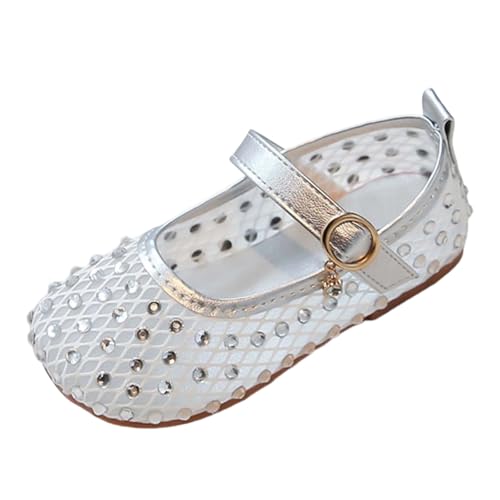 Zapatos de ballet transpirables de malla para niñas con suela suave sandalias ligeras de verano zapatos de baile para niños pequeños, plata, 33 EU