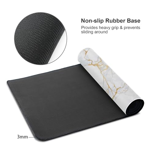 Image of White Marble Texture Extended Gaming Mouse Pad, with Stitched Edges Large Mouse Pad Desk Protector, Rubber Base Mousepad Keyboard Mouses Mat for Work Game Office Home- 32 inch X 12 inch Inch,E23