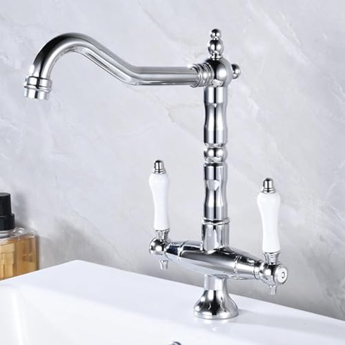 Grifo de lavabo vintage mezclador con palanca dual y caño 360 de latón 2