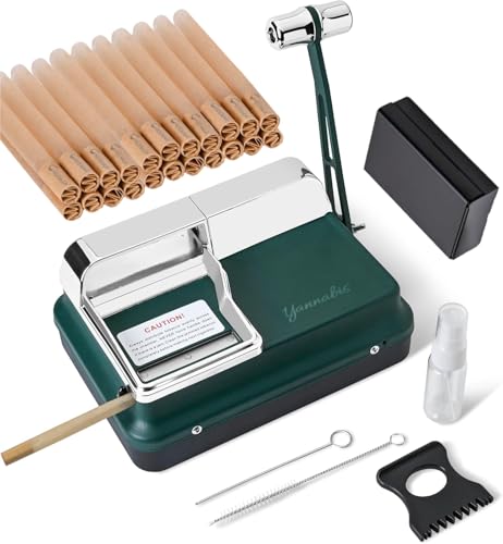 Yannabis Cigarette Rolling Machine + Cigarette Case + 20pcs Unbleached Filter Tubes, Manual Cigarette Injector Machine for 8mm Diameter Paper Tubes, Cigarette Maker with Accessories