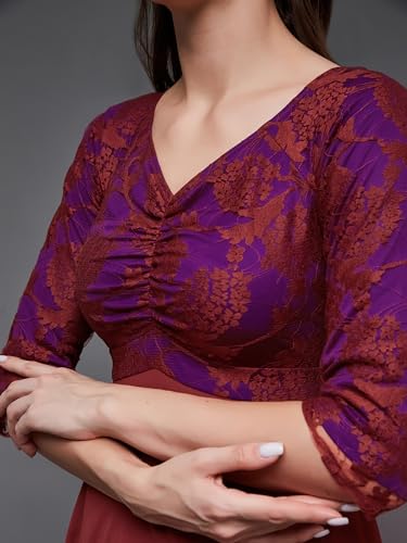 Image of Miss Chase Women's Floral Printed Relaxed Fit V-Neck 3 /4th Sleeve Maxi Dress