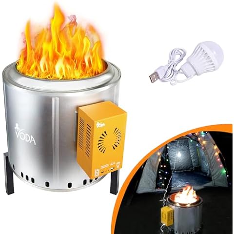 VODA Smokeless Firepit 15 Inch, Outdoor Fire Pit with Patented Heat Powered Generator for Charging Cell Phones & Lighting Power Supply, Smokeless Fire Pit with Carry Bag for Camping, Backyard, Patio Cover