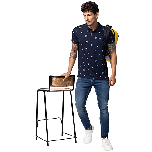 Image of Spykar Men's Slim Fit Polo Neck Half Sleeve Printed Casual T-Shirt