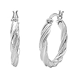 Silverly Pendientes Aro Gruesos Plata de Ley 925 Giro 25mm | Diseño Clásico Tubo Cuadrado Retorcido | Aros Modernos Plata Maciza Tamaño Mediano Mujer | Regalo Lujo Perfecto Esposa