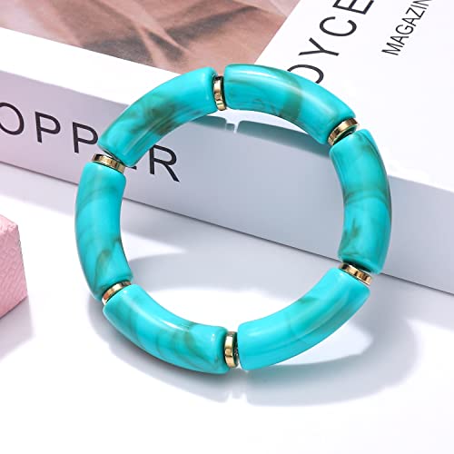 Xocartige Chunky Bamboo Tube Bracelet For Women Colorful Acrylic Curved Tube Pearl Beaded Stretch Bracelets Gold Stacking Bangles Friendship Bracelet Set Summer Beach Jewelry Gifts #TOP4