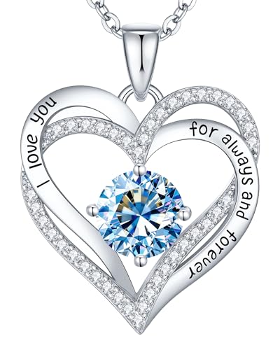 Image of CDE S925 Birthstone Heart Pendant Necklaces Jewelry Gifts for Wife