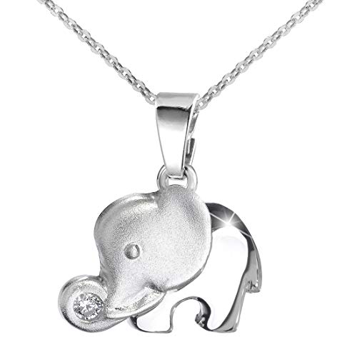 Preisvergleich Produktbild MATERIA 925 Silber Elefant Kettenanhänger teilmattiert - Schmuck Anhänger Zirkonia weiß + Box #KA-99