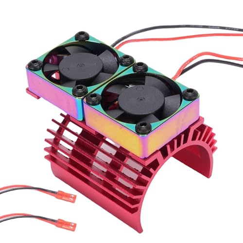 RC Motor Heatsink Fan, Metal Cooling System with Double High Speed Fans Compatible with 380, 540, 550, 3650, 3660, 3674 Motor (Red Colorful)