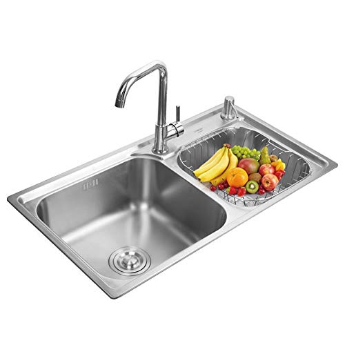 Évier de cuisine double carré en acier inoxydable avec robinet et égouttoir Queiting