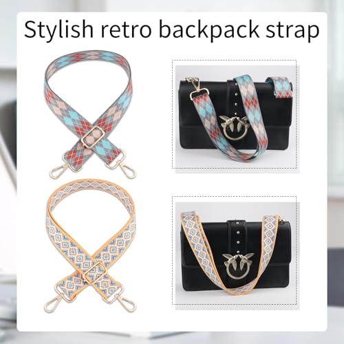Image of 2 PCS Purse Strap,1.5 inch Wide Shoulder Strap Adjustable Replacement,Replacement Crossbody,Retro Multi pattern Crossbody Bag Straps for Handbag, Crossbody Bags, Shoulder Bags(lozenge pattern)