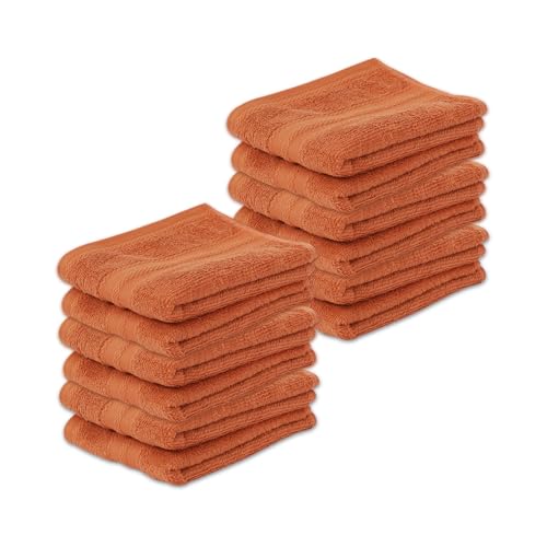 Image of Layers 100% Cotton Face Towels | 450 GSM Soft & Highly Absorbent | Aqua Plush Collection | Pack of 12 Super Soft Towels for Men & Women | 30 x 30 cm - Brown