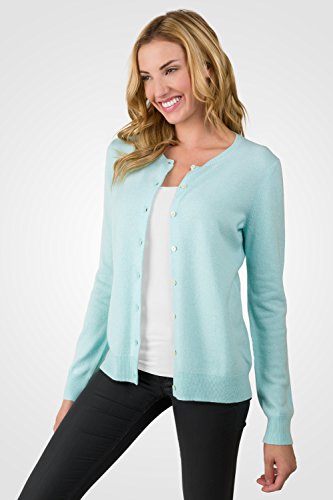 Image of JENNIE LIU Women's 100% Cashmere Button Front Long Sleeve Crewneck Cardigan Sweater