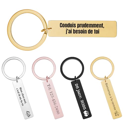 AAQ porte clef personnalisable - porte clé personnalisé avec texte et icône, porte-clés personnalisables en acier inoxydable, cadeau femme homme...