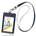 Badge Holder, Arae PU Leather Vertical ID Badge Card Holder with Detachable Lanyard/Strap - Blue