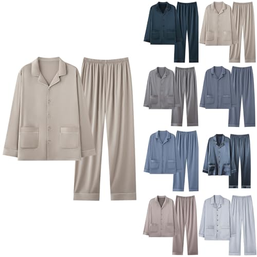 Cambkatl Men's Pajama Sets Button Down Loose Long Sleeve Sleepwear Comfy Pjs Bottom Long Pants Loungewear with Pockets2