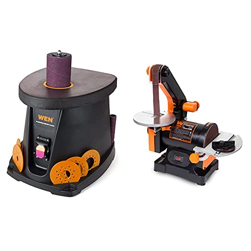 WEN 6510T 3.5 Amp Oscillating Spindle Sander,Black & 6515T 1 in. x 30 in. Belt Sander with 5 in. Sanding Disc